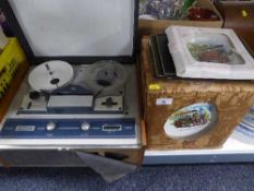 A boxed vintage thirty piece dinner service depicting steam road locomotives,