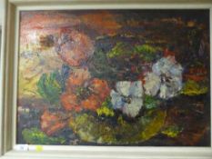 A framed mid 20th century oil on board - still life