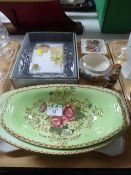 A tray of Maling Rosalind dishes, Maling Rosine plate, similar bowl, Goebel figure,