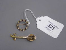 Two 18ct gold brooches set with diamonds and sapphires,