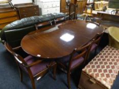 A Regency style twin pedestal table and six chairs