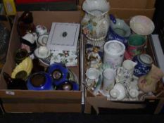 Two boxes containing miscellaneous china including Aynsley lidded vases, Maling vase,