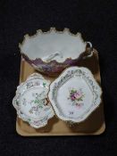 A tray containing an Oriental style hand-painted twin handled dish together with a Royal Crown