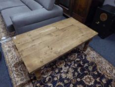 A rustic pine coffee table