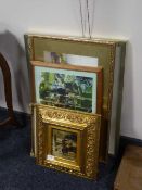 A gilt framed oil on board - Hens, and a collection of pictures inc.