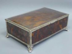 A fine silver mounted tortoiseshell dressing table casket,