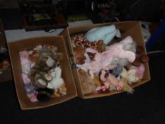 Two boxes of soft toys inc.