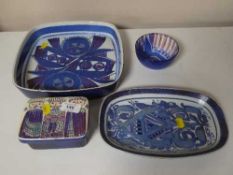 Four pieces of Royal Copenhagen faiance china including lidded butter dish,