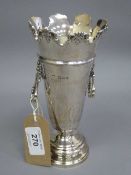 A silver flower vase with twin handles, 263.