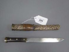 An indo Persian hunting knife with bone grip and scabbard