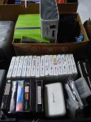 Two boxes of X-box with leads, accessories and games, Nintendo DS games,