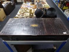 An antique metal case with key bearing plaque Peter De Salis Royal Artillery