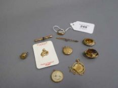 A collection of ten items of vintage jewellery including - 9ct gold bar brooch set with an amethyst,