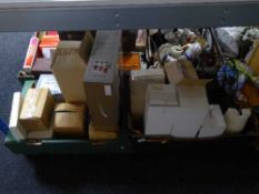 Two boxes of boxed items - glass ware, candle holders,