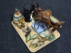 A large china shire horse, Wade ornaments, pottery stein,