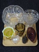 A tray containing a large lead crystal bowl vase,