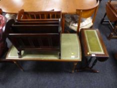A mahogany glass and leather topped coffee table,