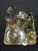 20th century plated ware including coffee pot, serving tray, swing-handled basket,