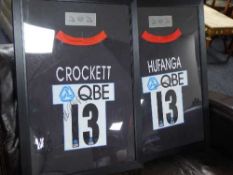 Two framed Newcastle Falcons signed sponsors shirts 