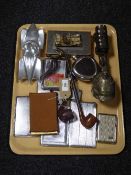 Cigarette cases lighters, hip flask, novelty table lighters,