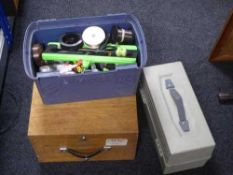 Three fish tackle boxes containing fishing equipment inc.