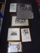A framed Fred J Girling signed picture, Hexham Abbey, together with a frameless bevelled mirror,