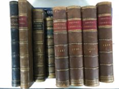 A basket of nine leather bound volumes including four volumes : The Monthly Chronicle of North