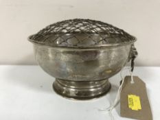 A sterling silver rose bowl with lion mask handles,