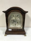 A mahogany bracket clock with silvered dial