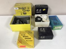 Five boxed model aircraft engines - G Mark .061RC rotary valve engine, O.S. 46VF, O.S.
