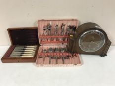 An oak Smiths mantel clock,