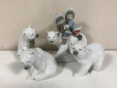 Four Lladro figures - Polar bears and children (4)