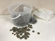 A huge tub of coins including two shilling pieces,