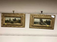 A Bossi : A pair of oils on board depicting figures walking down a country path (2)