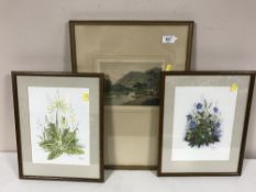 A gilt framed colour aquatint by Claude H Rowbotham - a house by a river,