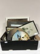 A box of assorted framed pictures and prints inc.