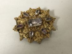 An early pink topaz gold brooch with fine filigree decoration, 5.7g, circa 1800.