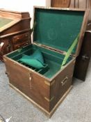 A Victorian mahogany and brass-bound silver chest, with lift-out tray, with keys, width 65 cm.