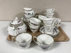 A tray containing a twenty-nine piece Duchess Indian Tree tea service together with an