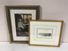 A gilt framed watercolour study - boats on a river signed P.