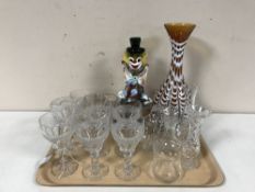 A tray of assorted glass ware, lead crystal basket,