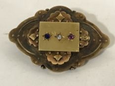 A Victorian sapphire, diamond and ruby brooch, 10.