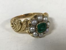 An 18ct gold Georgian emerald and pearl ring, size Q/R, 5.3g.