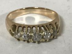 A Victorian five stone old cut diamond ring, 4.2, size N/O, marked 14.
