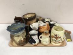 A tray of toby jugs and tankards inc.