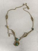 A fine Victorian gold necklace with turquoise and pearl drop pendant