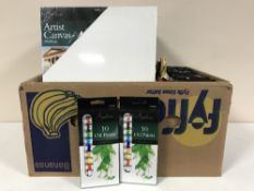 A box of artist's canvases,