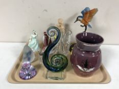 A Border Fine Arts figure of a kingfisher, Wedgwood lustre vase, perfume bottles,