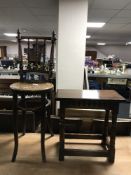 An Ibex posture high chair and an oak stool.