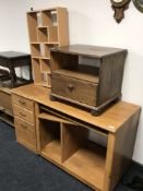 A pine effect computer desk and matching filing chest,